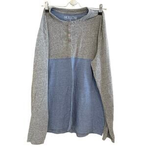 Hollow Men's Size XL Henley Shirt Blue Grey Long Sleeve Comfort 1/4 Button Top